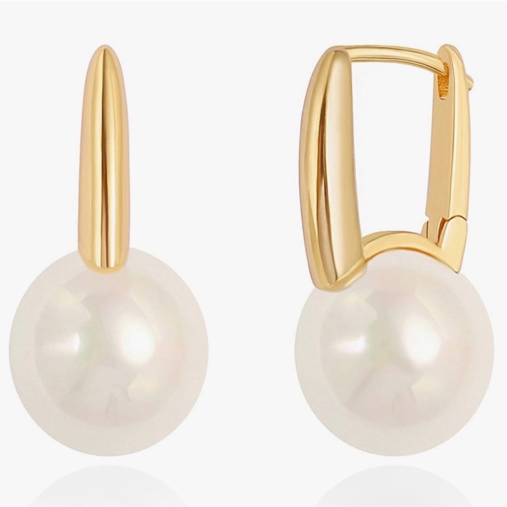 NEW 14k Gold Plated Liberty Gold and Pearl Drop Earrings